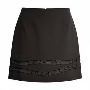 T Tahari Black Mini Skirt SZ 14 Ruffle Cocktail Office Siren Coquette Goth Glam